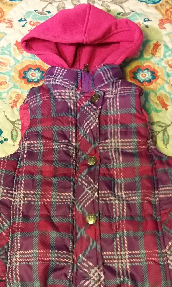 Pink Platinum plaid puffer vest
